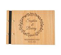 Personalised Wedding Guest Book Custom Wedding Gifts for Him Her Mr and Mrs Gifts Wedding Photo Album Engraved Wooden Guestbook for Wedding Anniversary Baby Shower (Design 3)