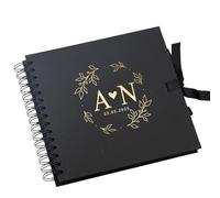 Personalised Wedding Guest Book, Spiral Bound, Reception Guestbook with Leaves and Heart (Black)