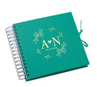 Personalised Wedding Guest Book, Spiral Bound, Reception Guestbook with Leaves and Heart (Emerald Green)
