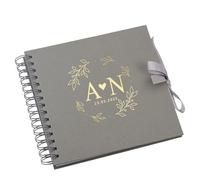 Personalised Wedding Guest Book, Spiral Bound, Reception Guestbook with Leaves and Heart (Grey)