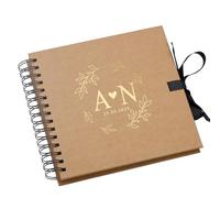 Personalised Wedding Guest Book, Spiral Bound, Reception Guestbook with Leaves and Heart (Kraft Brown)