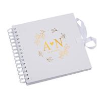 Personalised Wedding Guest Book, Spiral Bound, Reception Guestbook with Leaves and Heart (White)