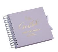 Personalised Wedding Guest Book with Delicate Leaf Foil Design, 20.3 x 20.3 cm, Spiral Binding, Multiple Colours (Lilac)
