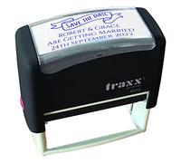 Personalised Wedding Invitation Stamps 70mm x 30mm Imprint - Save The Date Scroll and 3 Lines of Custom Text in Blue Ink