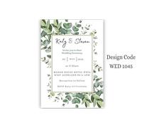 Personalised Wedding Invitations - Botanical Flowers Sage Green, Delicate Eucalyptus Design, Rustic, With Envelopes (40 A6)
