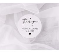 Personalised Wedding Label Stickers Table Favour Tags Names & Customised Date for Him and Her - Thank You Marriage Couple Envelope Seal Invitation (Thank You Name & Date)