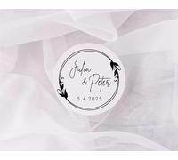 Personalised Wedding Label Stickers Table Favour Tags Names & Customised Date for Him and Her - Thank You Marriage Couple Envelope Seal Invitation (Decor Border Names & Date)