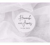 Personalised Wedding Label Stickers Table Favour Tags Names & Customised Date for Him and Her - Thank You Marriage Couple Envelope Seal Invitation (Modern Name & Date)
