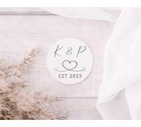 Personalised Wedding Label Stickers Table Favour Tags Names & Customised Date for Him and Her - Thank You Marriage Couple Envelope Seal Invitation (Fancy Initials & Date)