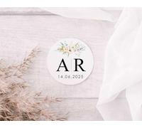 Personalised Wedding Label Stickers Table Favour Tags Names & Customised Date for Him and Her - Thank You Marriage Couple Envelope Seal Invitation (Floral Initials & Date)