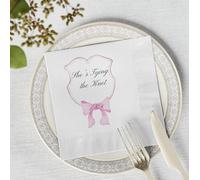 Personalised Wedding Napkins, She's Tying The Knot Design, White with Pink Bow