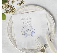 Personalised Wedding Napkins with Floral Design, 'She's Tying The Knot', White