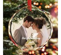 Personalised Wedding Ornament 2025, Custom Crystal Glass Bauble with Photo & Text, Our First Christmas Married Keepsake for Couples