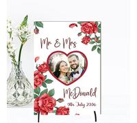 Personalised Wedding Plaque with Photo Space: Wedding Gifts, Photo Frame for Couples, Mr & Mrs/Mr & Mr/Mrs & Mrs Options, (Red, Mdf Wood A5 21cm x 15cm)