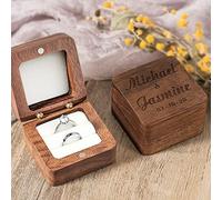 Personalised Wedding Ring Box Ceremony Wooden Engagement Proposal Ring Holder with Name Ring Bearer Wedding Gifts for Couple Bride Jewellery Accessories for Gilrs Women