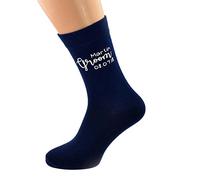Personalised Wedding Script Groom Design with First Name and Date Socks, UK Mens Size 5-12, Navy Blue, One Pair