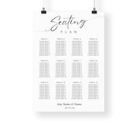 Personalised Wedding Seating Plan Sign | Minimal Black & White Theme Seating Table Chart for 5-12 Tables | Custom Wedding Decor