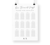 Personalised Wedding Seating Plan Sign | Our Favourite People Table Chart Print for 5-12 Tables | Modern Black & White Wedding Decor