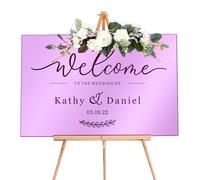Personalised Wedding Welcome Entrance Sign Mirror Acrylic Guide Plaque Signs Large Welcome to Our Wedding Sign for Party Couples Engagement (Purple S, Design 2)