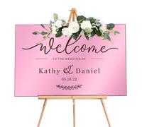 Personalised Wedding Welcome Entrance Sign Mirror Acrylic Guide Plaque Signs Large Welcome to Our Wedding Sign for Party Couples Engagement (Pink L, Design 2)