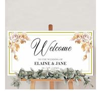 Personalised Wedding Welcome to Board MDF Wood- 6 Floral Colours Custom Mr & Mrs, Mr & Mr, Mrs & Mrs, Surname or Couples Names & Date (Dark Cream)