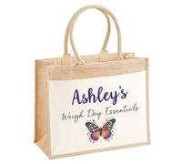 Personalised Weigh Day Essentials Jute Bag, Butterfly, Custom Eco Friendly Tote Bag with Front Pocket, Slimming & Wellness Group Planner Organiser for Membership Pack Accessories, Ladies, 3 Sizes D2
