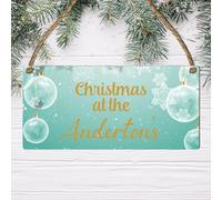 Personalised 'Welcome To Christmas At The Surname' Hanging Plaque - 10 Charming Designs to Elevate Your Holiday Decor (Mdf Wood Indoor Use Only, Mint Green)