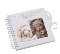 Personalised Welcome To The World Baby Scrapbook Cute Sleeping Animals Design Memory Book Special Keepsake Album (Girl Elephant)