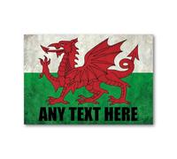 Personalised Welsh Dragon Aluminium Plaque for Home Bar Hallway Workshop Garden - Vintage flag artwork with bold typography heraldic metal sign for house