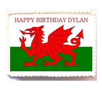 Personalised Welsh Flag Cake Topper - A4 - Wales Birthday Party Wedding Sport Decoration - Edible Icing or Wafer (Edible Icing)