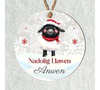 Personalised Welsh Merry Christmas Nadolig Llawen Bauble Hanging Ornament Cute Designs for Family Friends Festive Wales Gifts (Sheep, MDF Wood - Indoor use only)