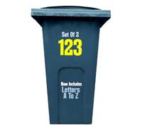 Personalised Wheelie Bin Numbers 1-999 (and/or. Letters A-Z) *2 SETS* (Up to 6 Stickers) Waterproof Vinyl Stickers - (High Visibility Yellow)