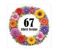 Personalised Wheelie Bin Sticker | Flower Circle House Number Decal | Waterproof Floral Wreath House Address Bin Label
