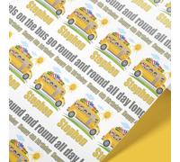 Personalised Wheels On The Bus wrapping paper | Nursery Rhyme gift wrap | 61cm width wrapping paper rolls | Personalised Gift Wrap | Birthday present idea | Kids Birthday wrapping paper (Yellow, 2m)