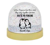 Personalised When Penguin Find Their Mate, They Stay Together Forever, Valentine's Day Gift, Snow Globe Dome Glitter Shaker. (Gold)