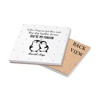 Personalised When Penguin Find Their Mate, They Stay Together Forever, Valentine's Day Gift, Tableware, Coffee, Tea, Drink Coaster. (Square Ceramic Coaster)