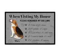 Personalised When Visiting My House Beagle Floor Mat Dogs Rules Custom Name and Breed, 75cm x 50cm, White