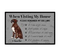 Personalised When Visiting My House Boxer Floor Mat Dogs Rules Custom Name and Breed, 90cm x 60cm, White