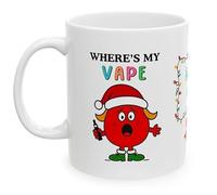 Personalised Where's My Vape Christmas Edition Funny Vaper Theme Coffee Mug, White Ceramic Cup with Santa Character Design, Holiday Novelty Gift, Miss, Mrs, Him, Mr, 11oz Ceramic