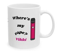 Personalised Where's My Vape Mug Design with Pink Graphic, White Ceramic, 11 oz, Mrs, Miss, Her, Wife, Gift