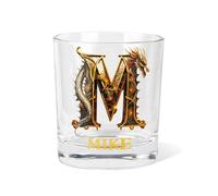 Personalised Whiskey Glass For Men Customised Dragon Name & Initial Rocks Cocktail Glass 10oz Barware for Men Father’s Day Gift Custom Bourbon Gift For Dad Husband Grandpa Old Fashioned Scotch Glasses