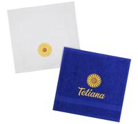 Personalised White and Blue Sunflower Embroidered Face Cloth Flannel Gift Set