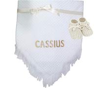 Personalised White and Gold Baby Shawl Blanket and Booties