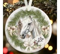 Personalised White Horse Christmas Ornament - Gift Boxed Equestrian Decoration - Custom Name & Message Ceramic Bauble for Horse Lovers - Watercolour Horse Design - Memorial Keepsake Gift