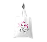 Personalised White Polyester Tote Shopping Bag - Birthday Fabulous Design Gift For 18th 21st 30th 40th 50th 60th 65th 70th 80th Birthday Girls Daughter Mum Nan (Print On Both Sides)
