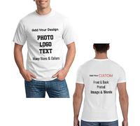 Personalised White T-Shirt for Men Front and Back, Custom Tee Shirts with Your Own Logo Photo Text Words Print, Customised Short Sleeve Shirts for Team Business Family, M