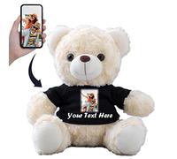 Personalised White Teddy Bear Stuffed Animal, Personalised Teddy Bear with Custom Text+Image as Personalised Gifts for Her/ Him on Valentines Day/ Birthday/ Christmas Day/ Anniversary(8inch-Black)