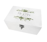 Personalised White Wooden Botanical Wedding Keepsake Box | Custom Names, Venue and Date | Couple Wedding Gift | 27 x 19 x 14cm