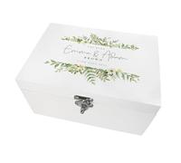 Personalised White Wooden Floral Wedding Keepsake Box | Custom Names, Surname and Date | Couple Wedding Gift | 22 x 15 x 10cm