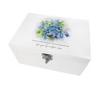 Personalised White Wooden Keepsake Box | Watercolour Forget-Me-Not Design | Bereavement & Sympathy Gift | Funeral Memorial Storage | Custom Remembrance Chest | 30cm x 23cm x 18cm